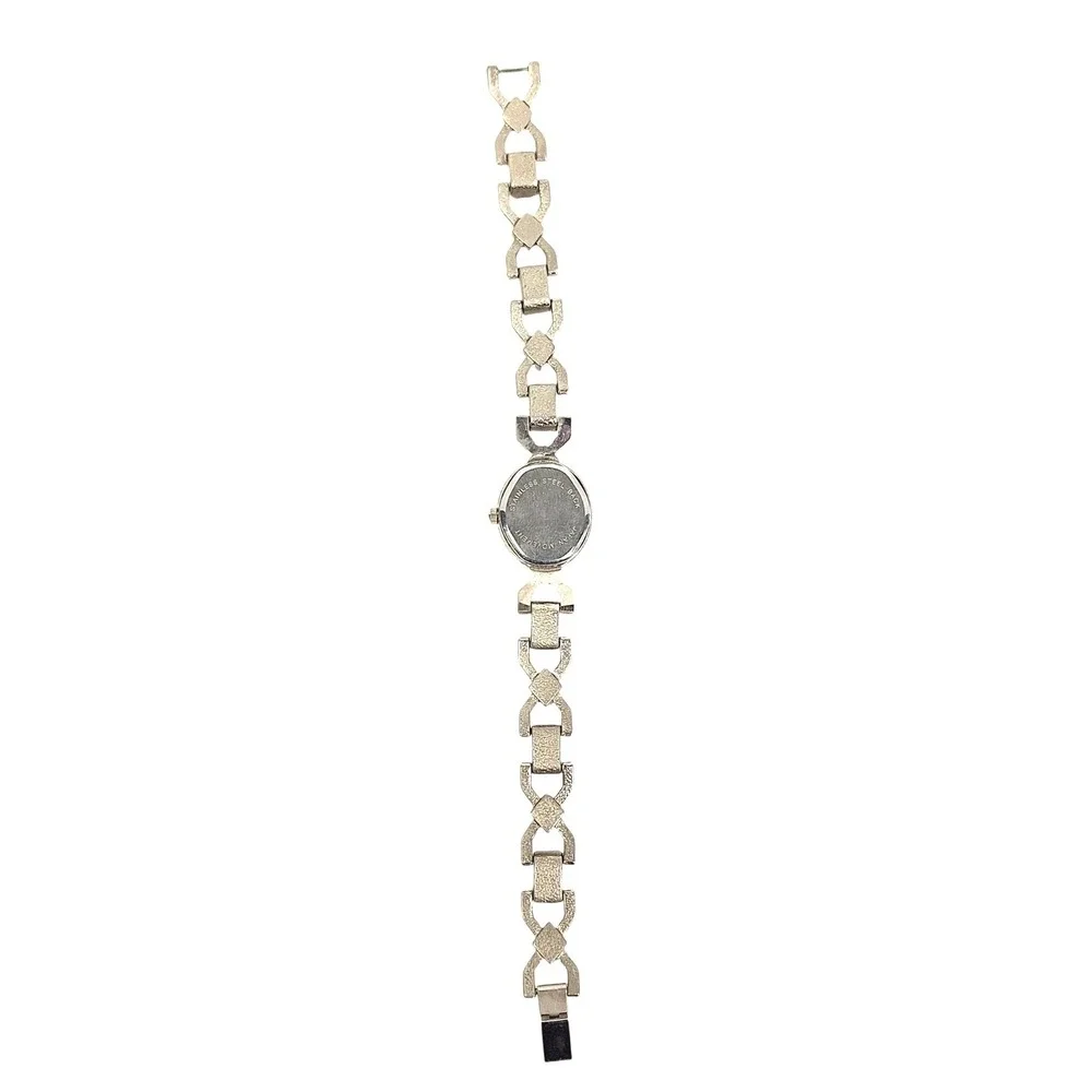 Novelle Quartz Watch Womens‎ Silver Tone Black Geometric Link Art Deco Style